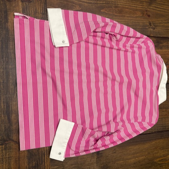 Brooks Brothers 346 Women's Pink Striped 3/4 Sleeve Polo‎ Shirt White Trim L - Picture 6 of 6